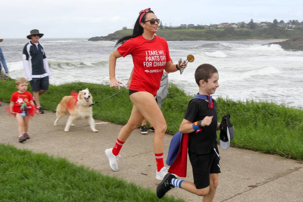 Corey Gill-Jomes and mum Casey Gill during the Cupid's Undie Run along Surf Beach in Kiama. Picture: Adam McLean