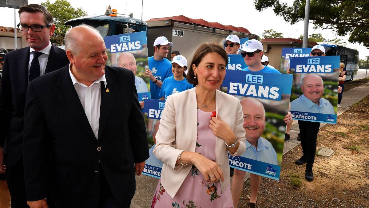 Premier Gladys Berejiklian visited Heathcote train station with Heathcote MP Lee Evans on Friday. Picture: Dean Lewins