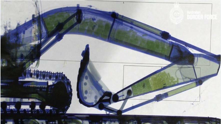 Concealed: A X-ray of the drugs found inside the arm of an excavator. Picture: Australian Border Force