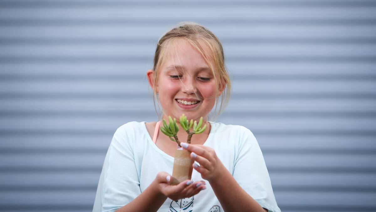 Growing: 11-year-old Keely Johnston is selling succulent plants to raise money for drought stricken farmers. Picture: Adam McLean