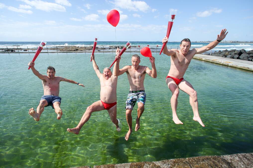 Love is in the air: Keira MP Ryan Park, Great Ocean Pool Crawl organiser Phil Murray, former hawks player Glen Saville and Ryan Heckenberg from Clearsafe. Picture: Adam McLean