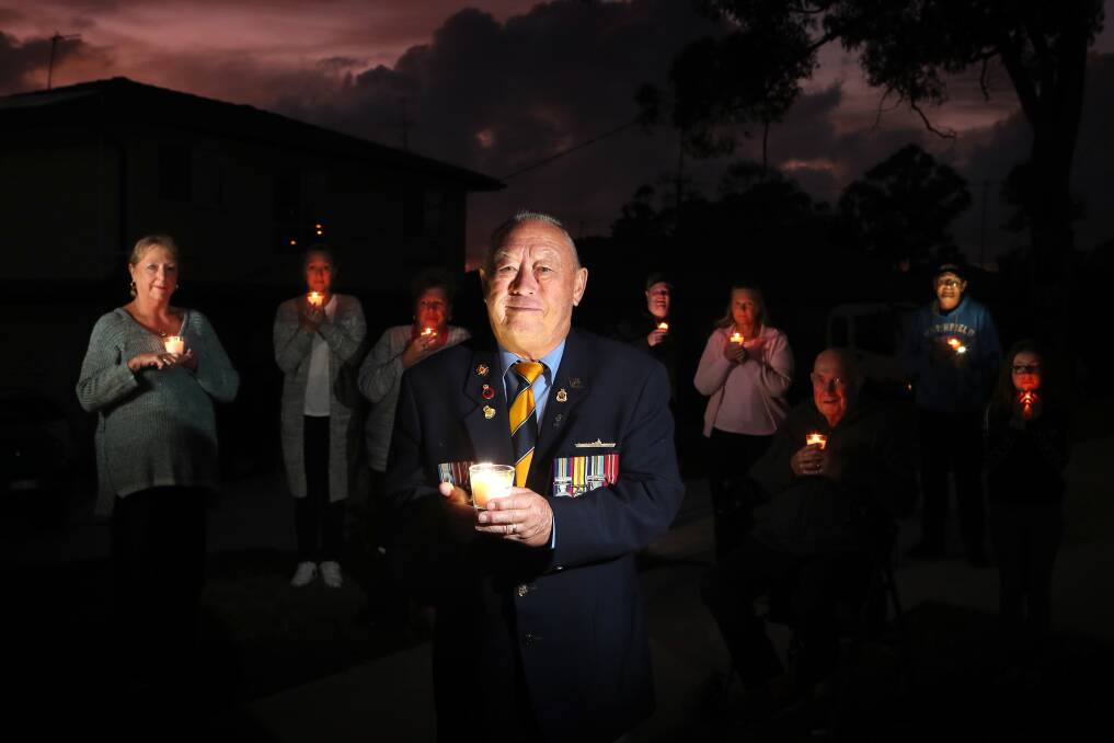 Tribute: Koonawarra veteran Derek Howard will go to the end of his driveway to reflect this Anzac Day. Although he won't be alone as he will be surrounded by his neighbours. Picture: Sylvia Liber