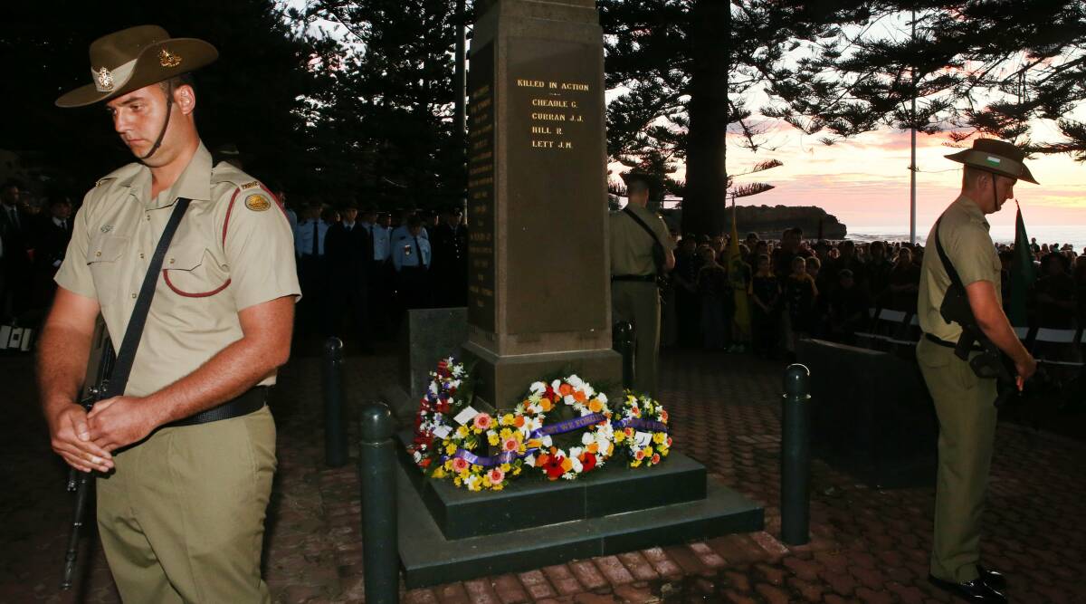 Memorial: Thousands usually gather at Austinmer as a service is held, complete with wreathes being laid and a commemorative address. File picture: Kirk Gilmour