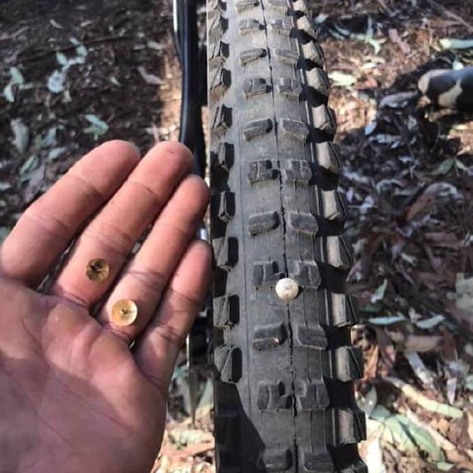 Mountain bike riders found thumbtacks littered along a Bulli track. Picture: Facebook