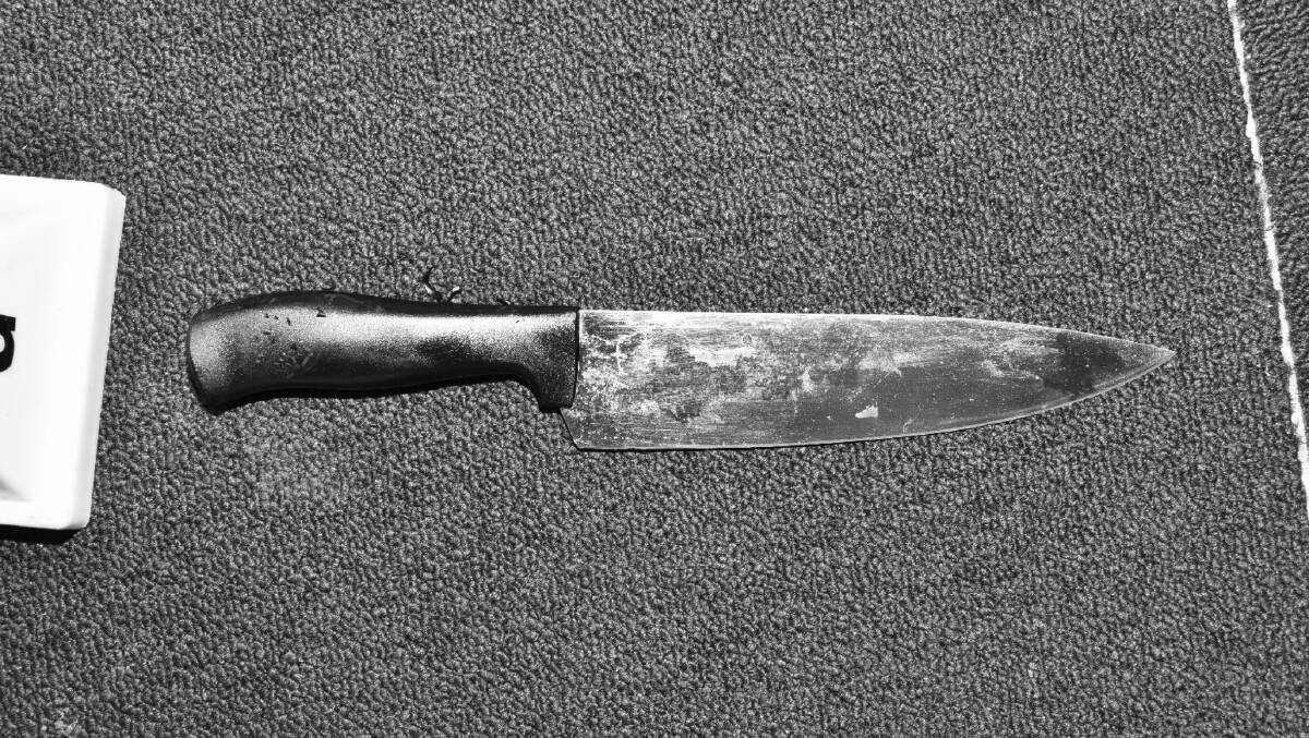 A Scanpan kitchen knife was found in the garage of the couple's unit. Picture: Supplied