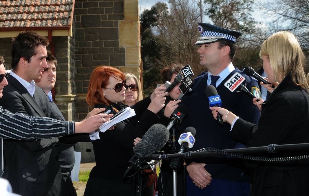 On the job: Supt Quarmby at a press conference after human remains were found in Belanglo State Forest in 2010. Picture: Gary Schafer