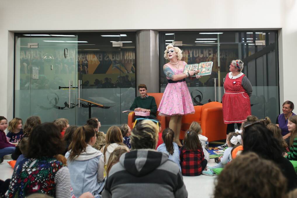 Drag Storytime with Roxee Horror at the Wollongong City Library. Picture: Georgia Matts