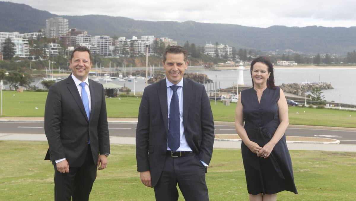 Labor candidates Paul Scully, Ryan Park and Anna Watson reaffirm the key parts of their campaign ahead of the state election this Saturday. Picture: Anna Warr