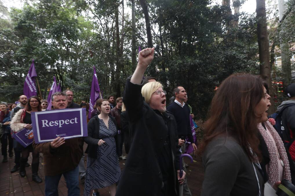 Hundreds of University of Wollongong academics and staff took a two hour strike to call for secure work, fair pay and respect. Pictures: Sylvia Liber