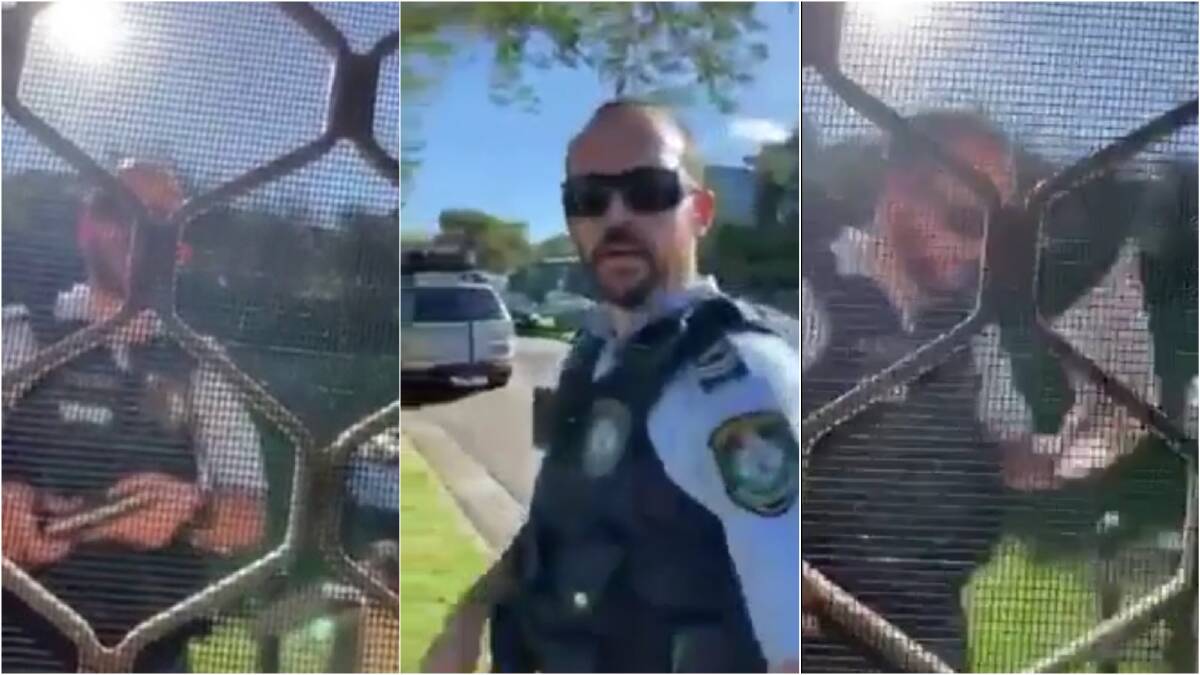 Lake Illawarra Police District's leading senior constable Alex Reilly remained calm while talking to a James Liske and his partner who refused to provide details or respond to COVID-compliance questions.