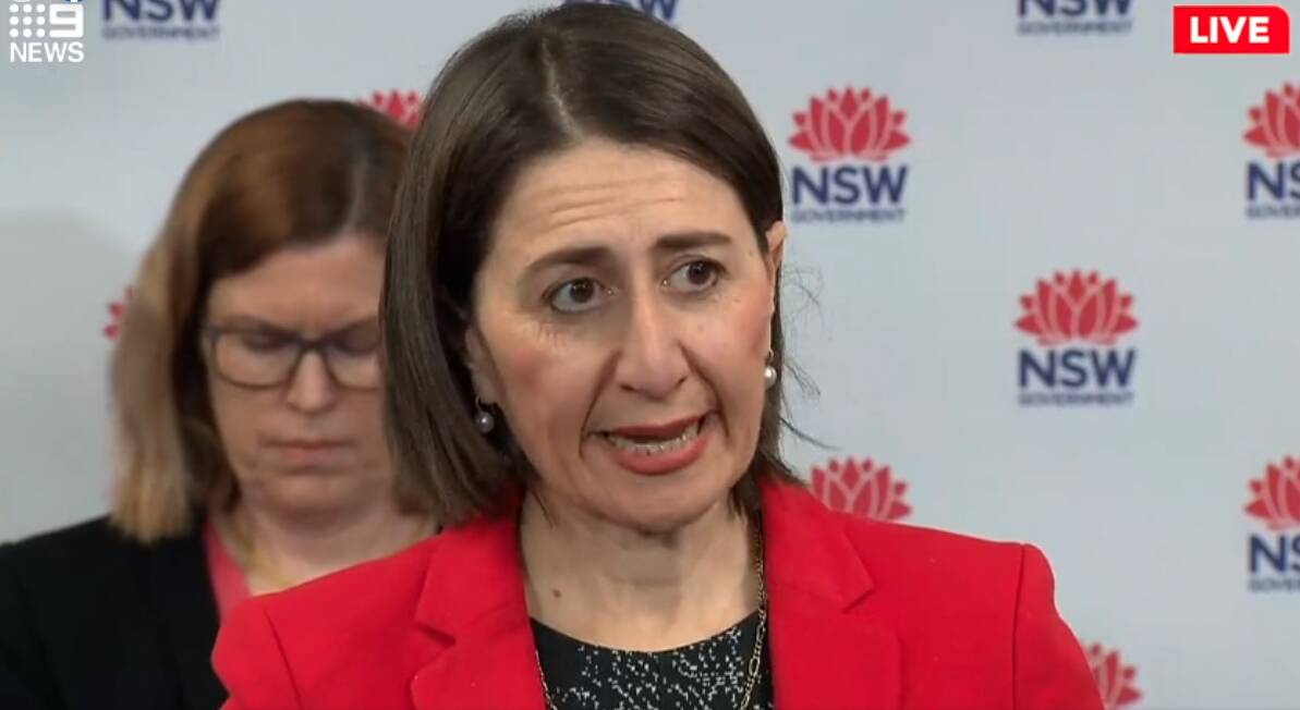Premier Gladys Berejiklian announced the restrictions that are in place for pubs from today will be extended and imposed on clubs, restaurants, cafes and all indoor hospitality venues. Picture: Nine News