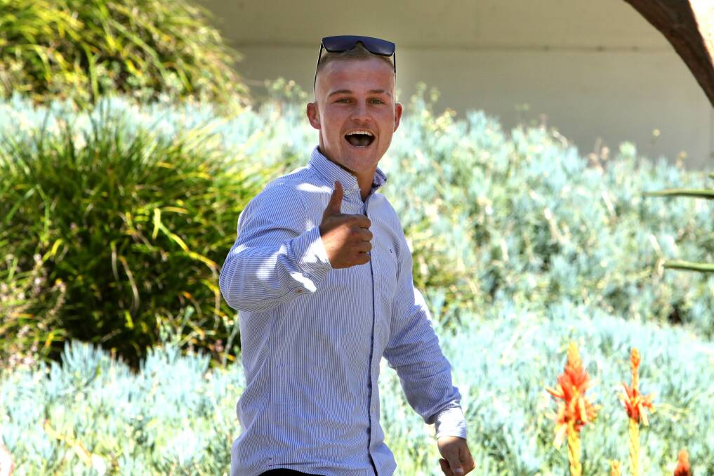 Dylan Pike left Wollongong courthouse after pleading guilty to assaulting a woman in a North Wollongong bar.