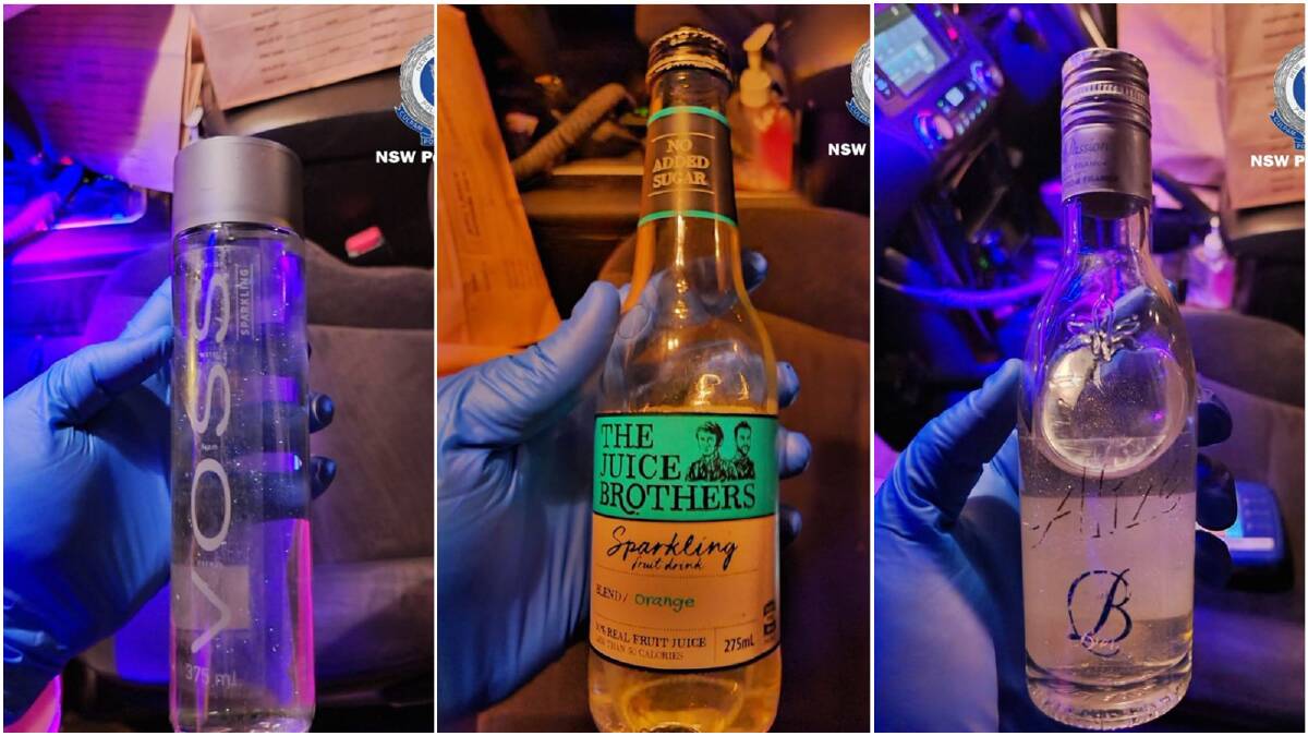 Police seized these bottles during a search of the car. Photos: NSW Police