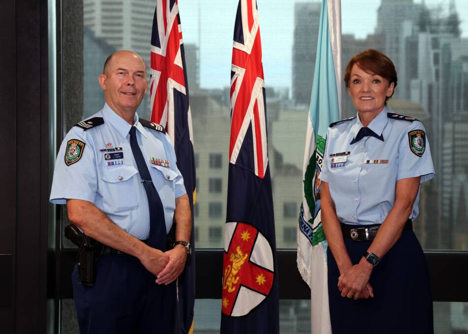 Sergeant Lawrence Lucas with Police Commissioner Karen Webb. Picture: Sasha Woolley