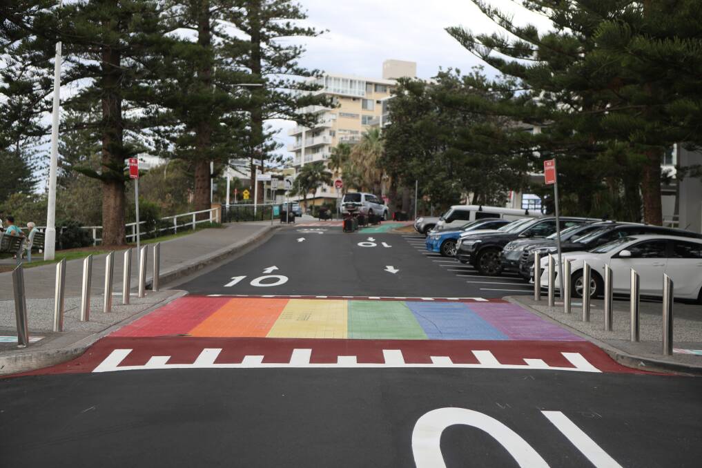 Loud and proud: Wollongong's rainbow crossing reappeared earlier this month after the original version was worn away. Picture: Robert Peet