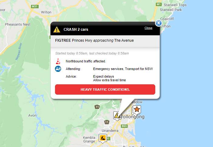 Traffic is heavy following a multiple car crash in Figtree. Picture: Live Traffic