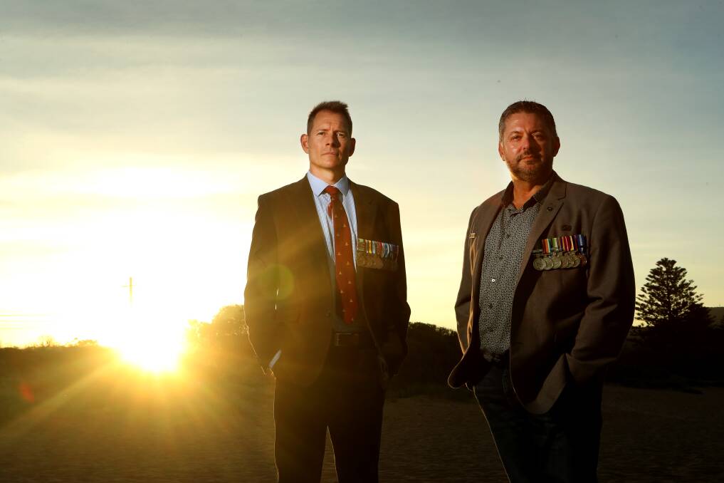 Remembrance: Australian soldier and Gerringong Surf Life Saving Club member Brian Hawke and Gerringong RSL sub branch president Glenn Kolomeitz will reflect on the time after war on Anzac Day. Picture: Sylvia Liber