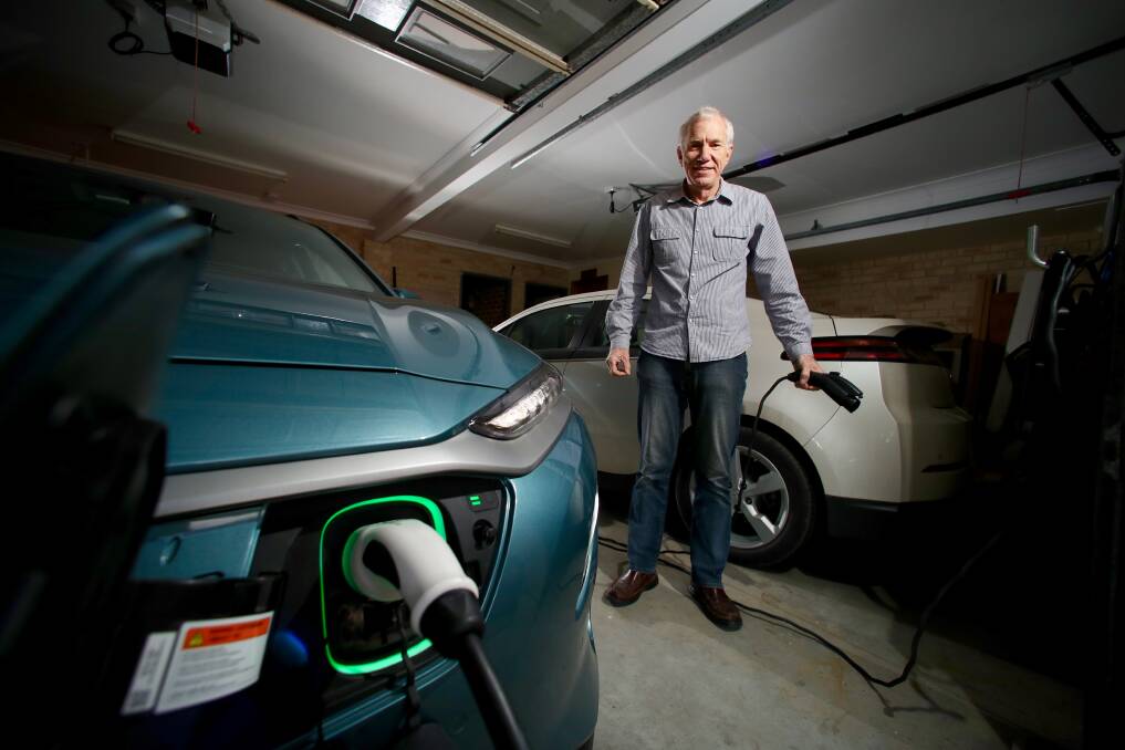 Environmentally friendly: Tom Hunt owns electric cars because he is concerned about climate change and wants to reduce his emissions. He uses green energy to charge his cars. Picture: Adam McLean