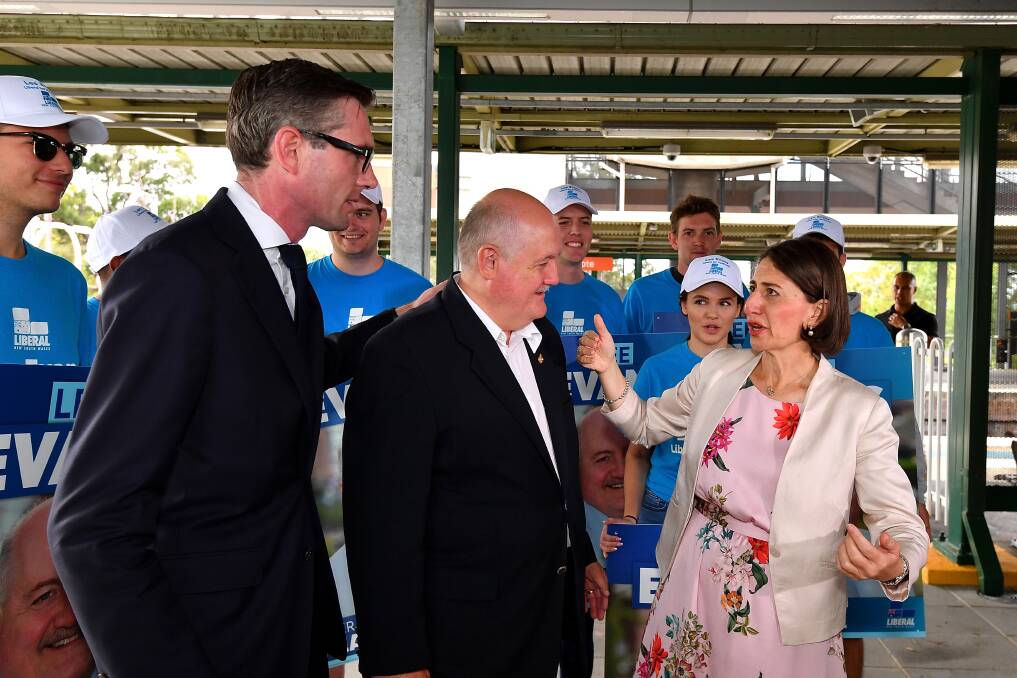 Support: Premier Gladys Berejiklian made many visits to the Heathcote electorate in the lead up to the election in a bid to secure votes for MP Lee Evans. Picture: Dean Lewins