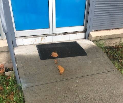 Ewww: A disgruntled man left a gross turd on the doorstep of Hutchinson Builders' construction office. Picture: Supplied