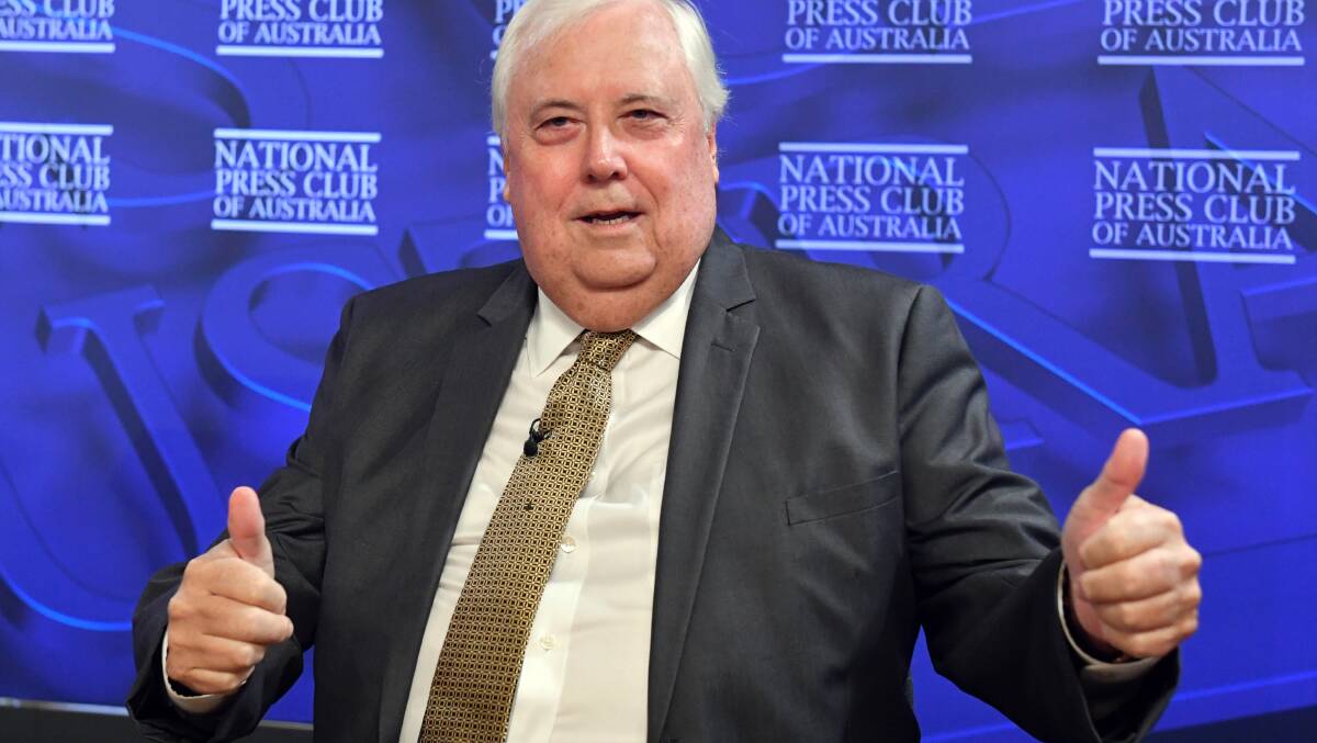 Clive Palmer on Thursday. The politican has been criticised for spreading misleading information around COVID vaccines. Picture: AAP