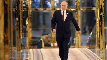 Russian President Vladimir Putin arrives for his press conference on Thursday. Picture: Getty Images