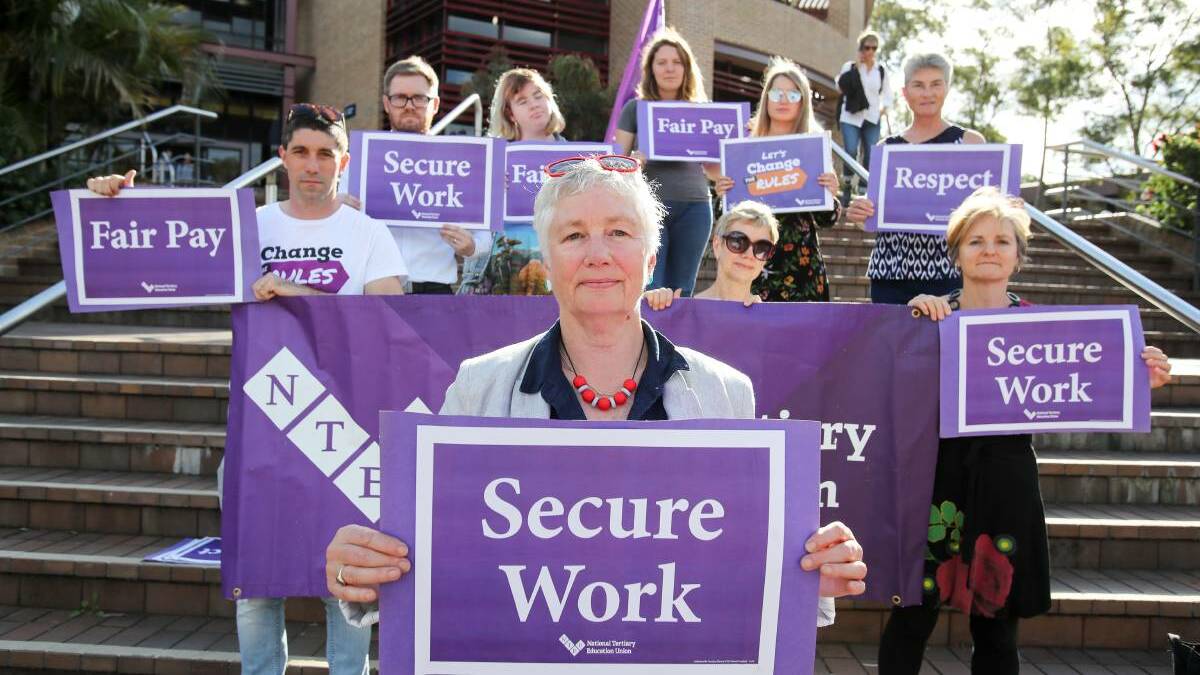 Georgine Clarsen: NTEU UOW Branch president, together with members campaigning for secure work at UOW.
