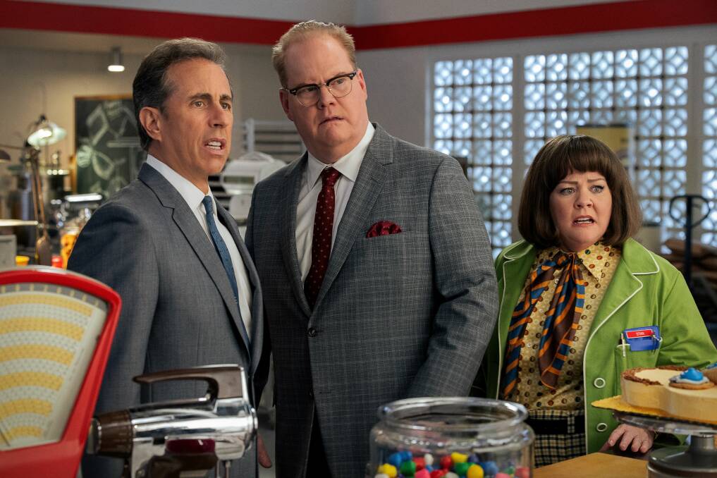 Jerry Seinefld, Jim Gaffigan and Melissa McCarthy in Unfrosted. Picture by Netflix