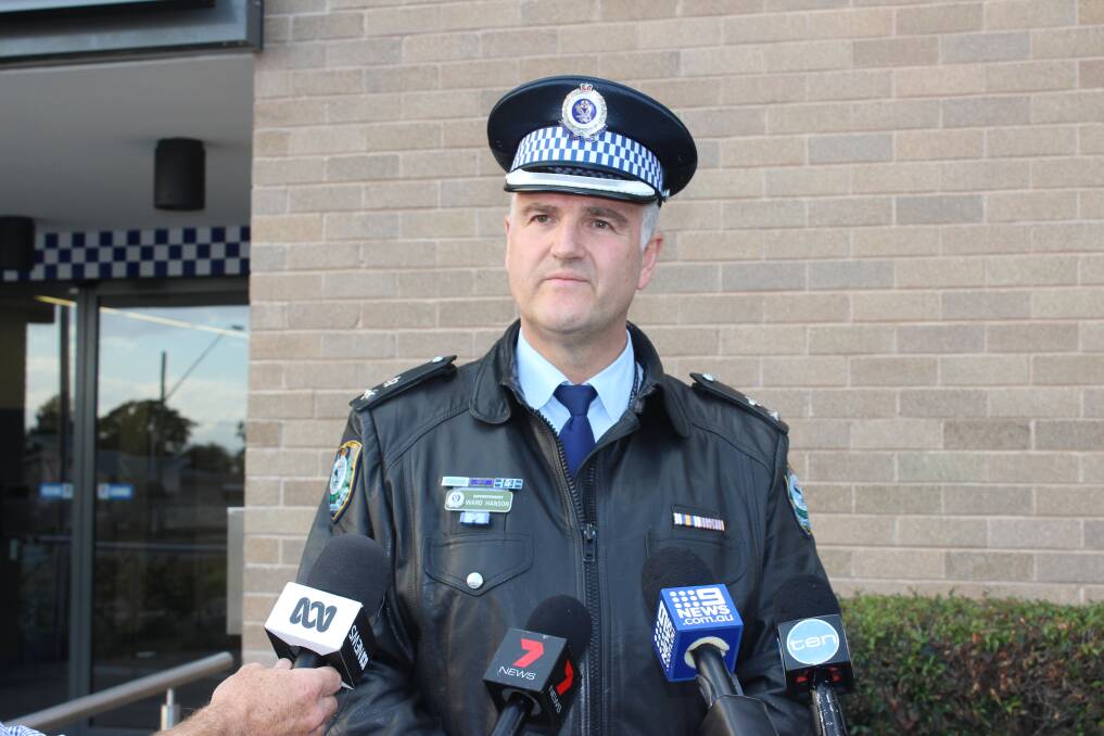 Camden Police Area Command's Detective Superintendent Ward Hanson addressed media outside Narellan Police Station earlier today. Picture: Ashleigh Tullis