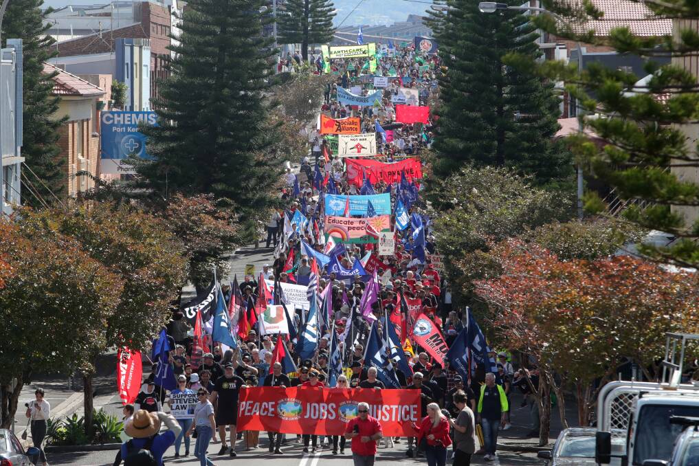 May 12: Thousands of workers, young people and local residents marched down Port Kembla's Wentworth Street protesting the federal Labor governments plans to transform the port into a nuclear submarine base.