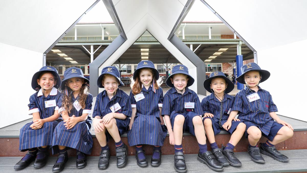 Good Samaritan kindy students include twins Zoey and Amalia Carusi; triplets Patrick, Cara and Brandon Di Pietro; as well as two of the Ha triplets, Tommy and Andy. Picture by Adam McLean