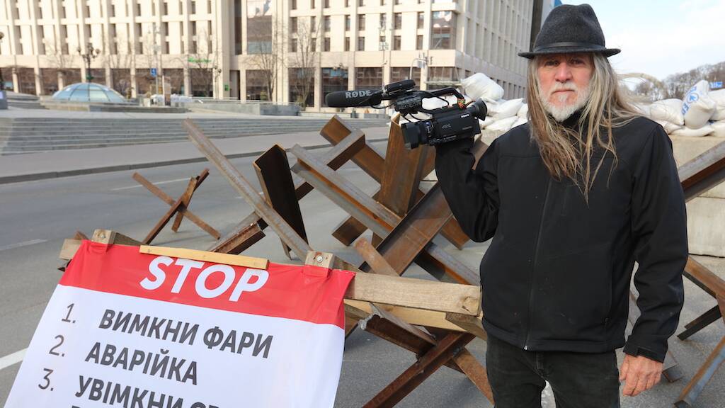 ON THE STREETS: Filmmaker George Gittoes in Ukrainian capital Kyiv. Photo: supplied 