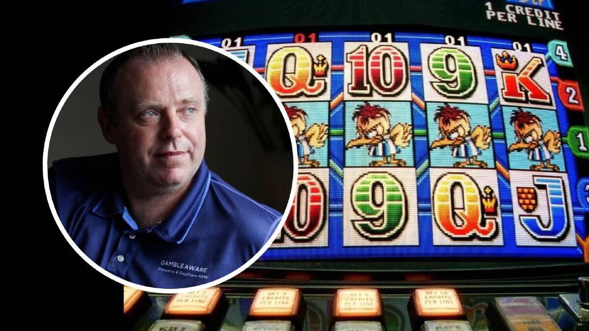 Australia has more than 20 per cent of the world's electric gaming machines (such as pokies). Inset: GambleAware Illawarra and Southern NSW community coordinator Joseph Lyons. Picture by Adam McLean