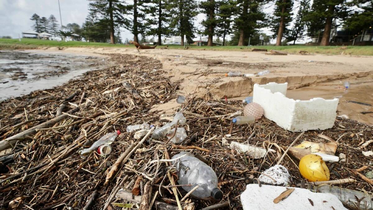 THE MESS: Just some of the debris left after Thursday's storms on the Fairy Creek entrance at North Wollongong. Photo: Adam McLean
