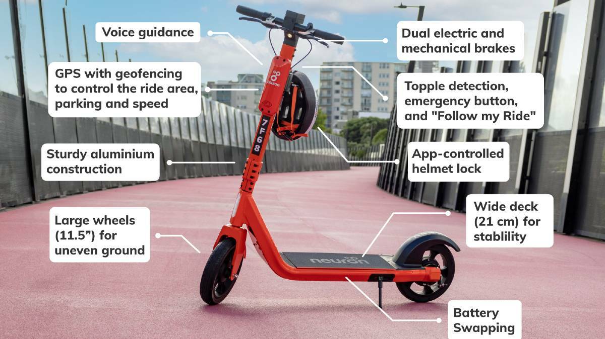 A look at the various functions of the Neuron e-scooters, which will be the only ones allowed to be ridden during the trial.
