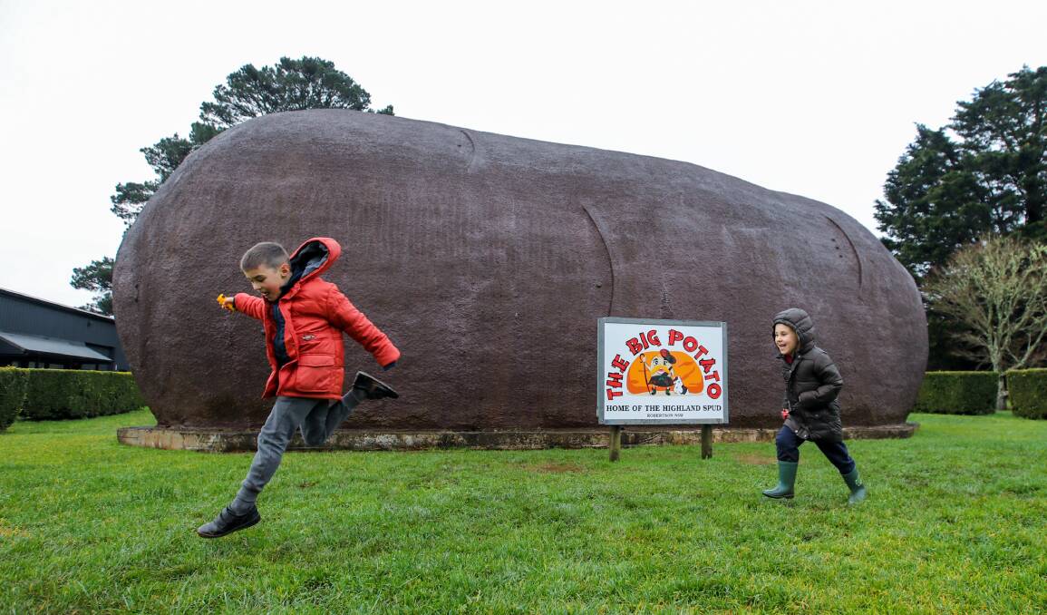 Brothers Wian Fouche and Dandre Fouche play in front of Robertson's The Big Potato. Picture: Wesley Lonergan