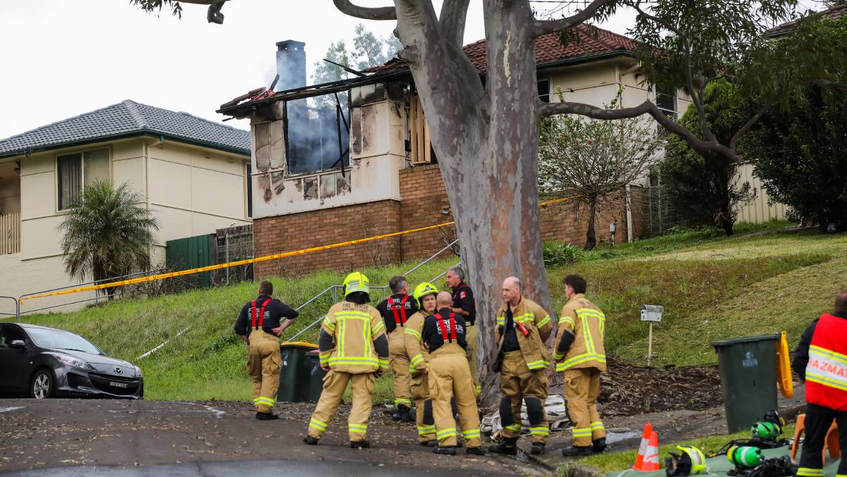 Firefighters at the Leicester Street house in Berkeley. Picture: Wesley Lonergan