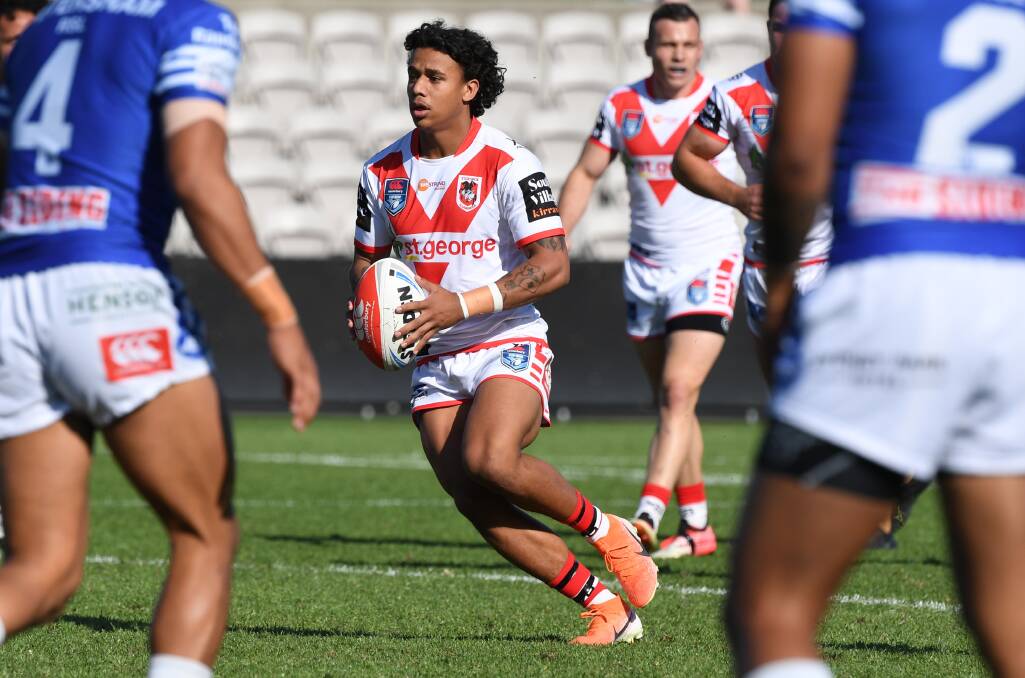 Two-try effort: St George Illawarra's Tristan Sailor. Picture: NRL Imagery.