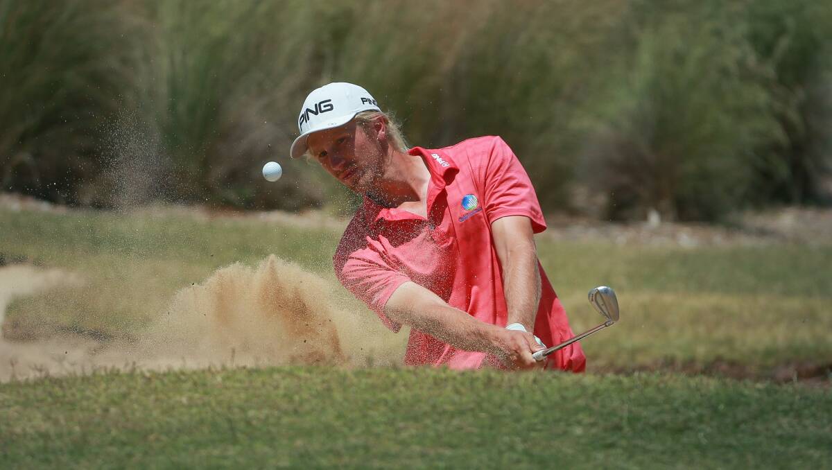 Hitting out of trouble: Travis Smyth produced a superb seven under in the opening round of the NSW Open on Thursday. Picture: Golf NSW.