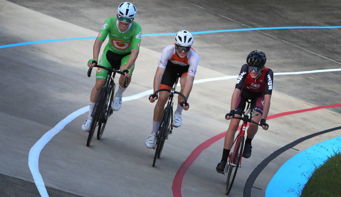 Racing to win: Illawarra cyclists (from left) Ryan Britten, Joe Sossai and Curtis Trkulja. Picture: Sylvia Liber