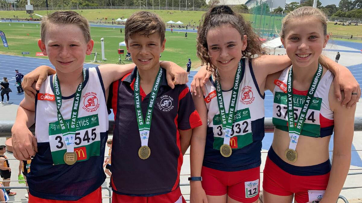 State champions: The Albion Park mixed under 12 4x100 metre relay team. Picture: Albion Park Little Athletics Club.