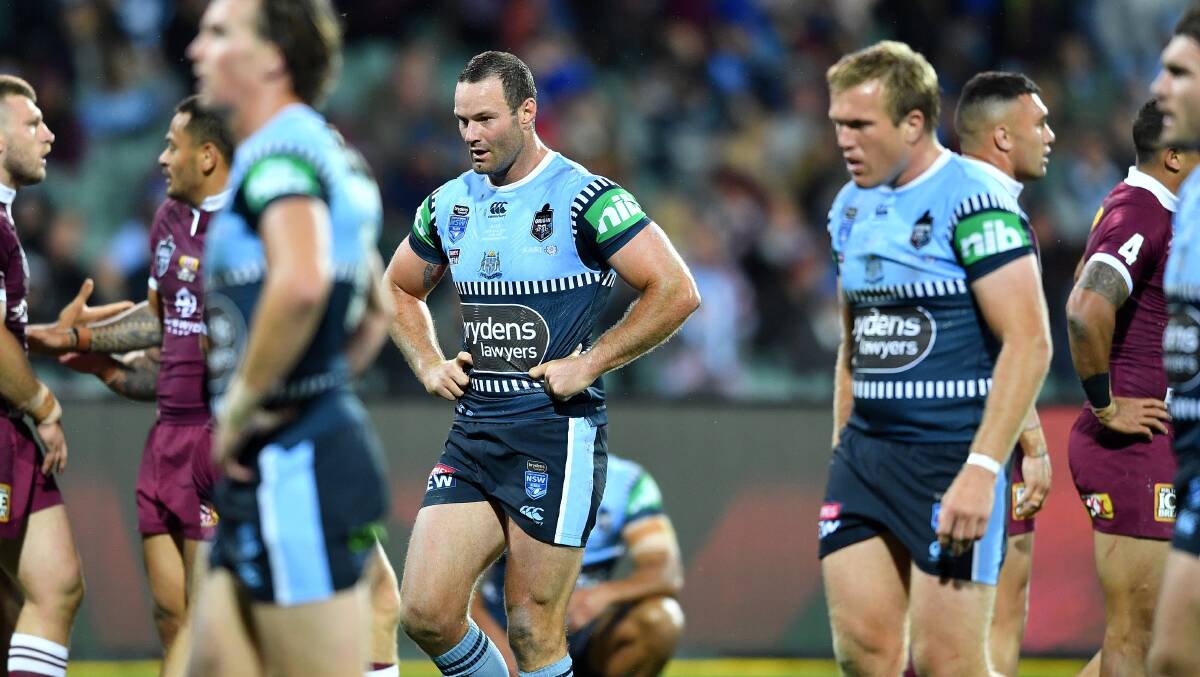 Dejected: Boyd Cordner and Jake Trbojevic on Wednesday night. Picture: NRL Imagery/Gregg Porteous.