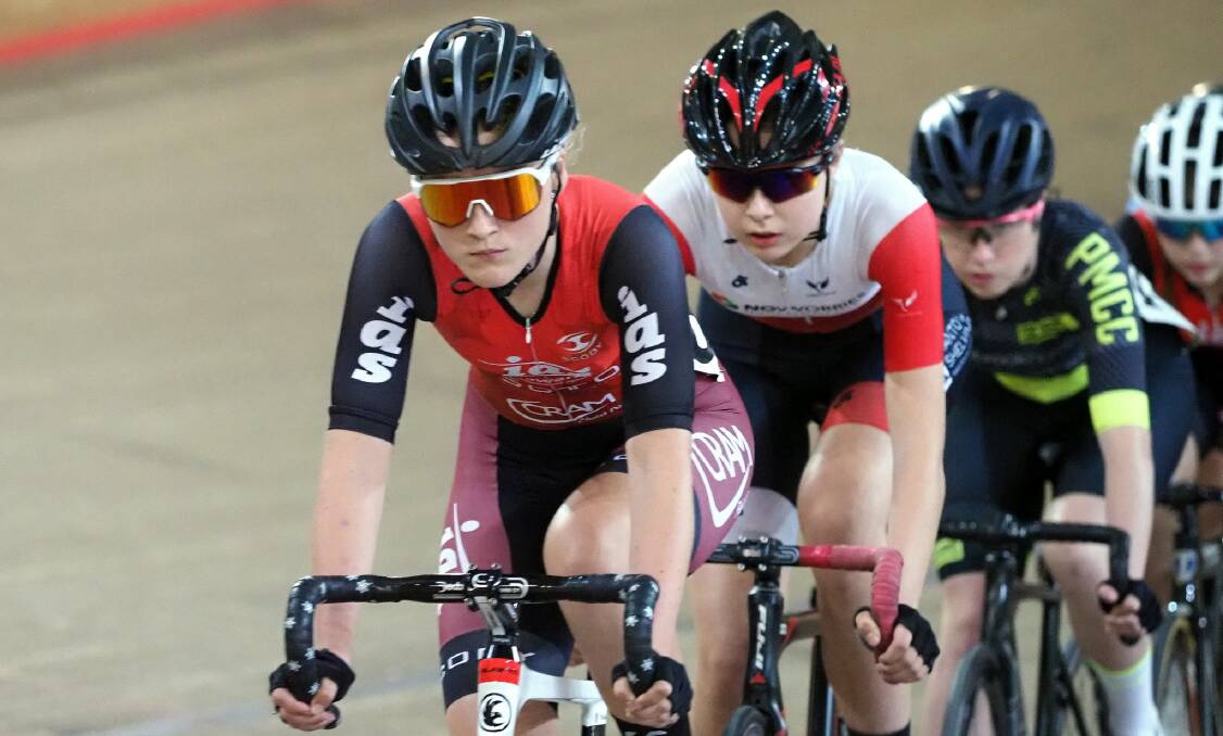 Determined: Tahlia Dole racing at the recent Sydney Cup on Wheels. Picture: Morgan Ho/St George Cycling Club.