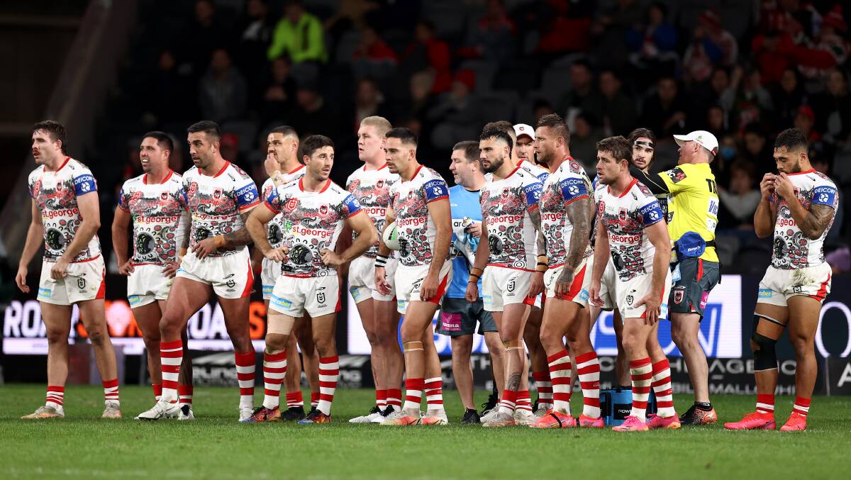 Disappointment: The Dragons produced a poor showing in Friday night's loss to the Tigers. Picture: Cameron Spencer/Getty Images