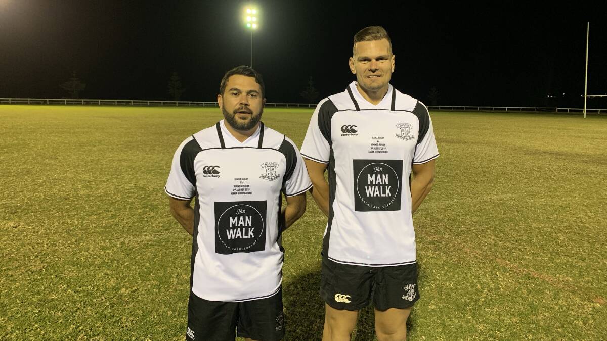 Special occasion: Kiama captain Scott Morgan (left) and vice-captain Mick Kauter in this week's special charity jerseys. Picture: Mark Corkin. 