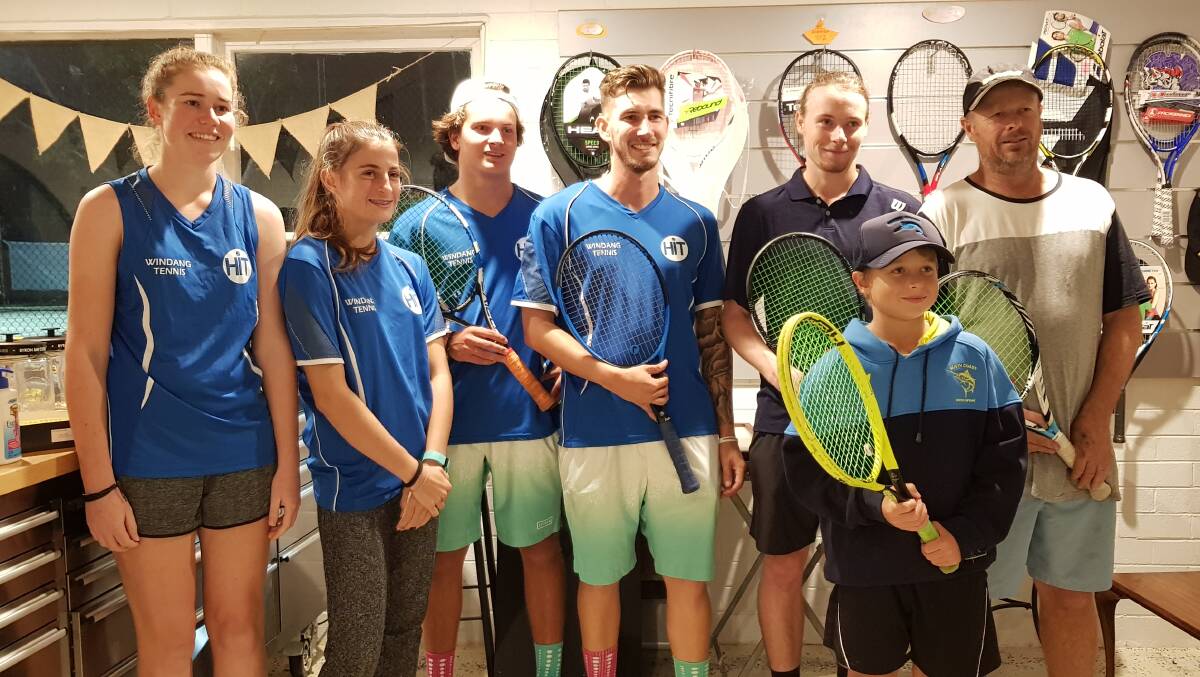 Ace: (From left) Olivia Payer, Alyssa Norris, Harrison Webb, Tom Stratton, Haydn Hunt, Riley Hunt and Stuart Hunt. Picture: Tennis Wollongong.