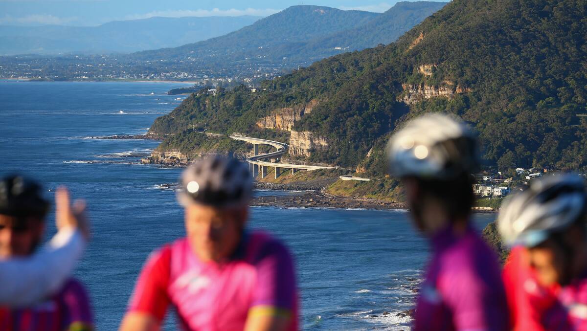 Something to ponder: Cyclists will travel south along Sea Cliff Bridge before a challenging climb up Mt Keira at next year's World Championships. Picture: Wes Lonergan