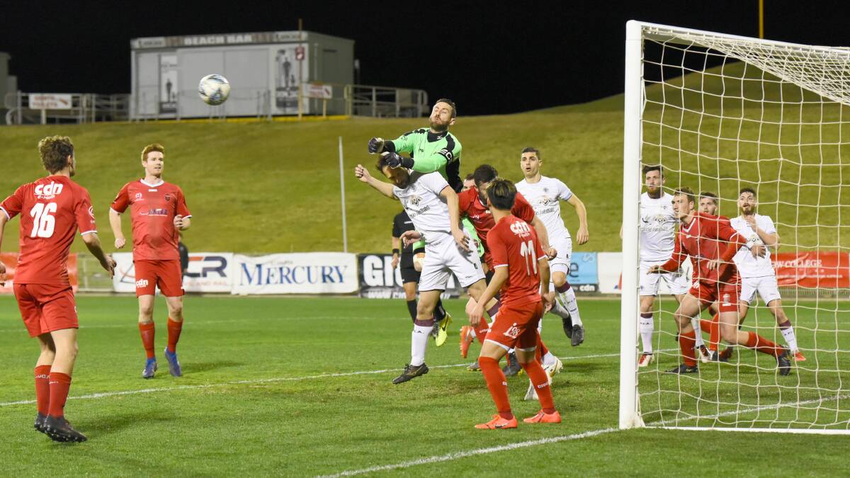 Busy night: Justin Pasfield was forced to deny APIA Leichhardt on numerous occasions on Wednesday. Picture: Brad Liber.