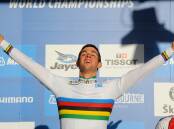 World Champion: Australian Michael Matthews celebrates his victory in the under 23 men's road race in 2010. A women's under 23 world champion will be crowned for the first time at the 2022 World Championships. Picture: Getty
