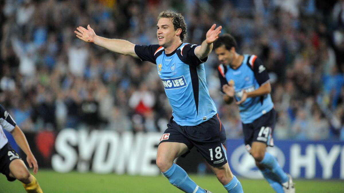 Glory days: Adam Casey celebrates a goal during his playing days. Picture: Sydney FC
